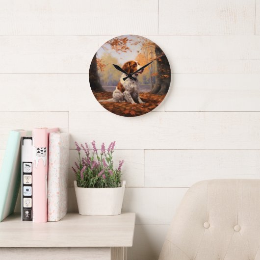 ブリタニースパニエル犬イン紅葉秋インスパイア ラージ壁時計 (読書スペース)