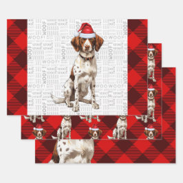 ブリタニースパニエル犬クリスマスドッグレッドバッファロープレイド ラッピングペーパーシート