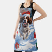 ブリタニースパニエル犬クリスマスフェスティバルスノーシーン エプロン (インサイチュ)