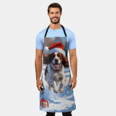 ブリタニースパニエル犬クリスマスフェスティバルスノーシーン エプロン (着用した状態)