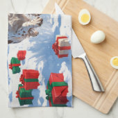 ブリタニースパニエル犬クリスマスフェスティバルスノーシーン キッチンタオル (四つ折り)