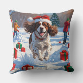 ブリタニースパニエル犬クリスマスフェスティバルスノーシーン クッション (裏面)