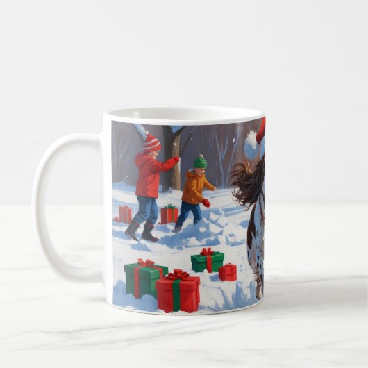 ブリタニースパニエル犬クリスマスフェスティバルスノーシーン コーヒーマグカップ (左)