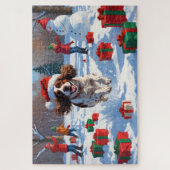 ブリタニースパニエル犬クリスマスフェスティバルスノーシーン ジグソーパズル (縦)