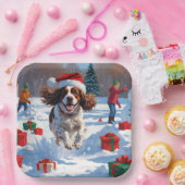 ブリタニースパニエル犬クリスマスフェスティバルスノーシーン ペーパープレート (パーティー)