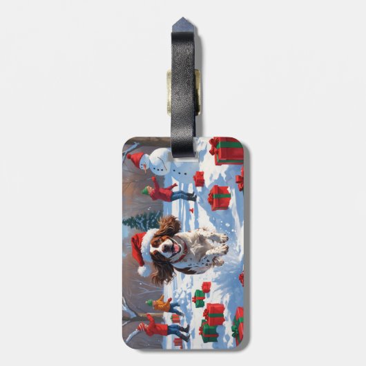 ブリタニースパニエル犬クリスマスフェスティバルスノーシーン ラゲッジタグ (裏面縦)