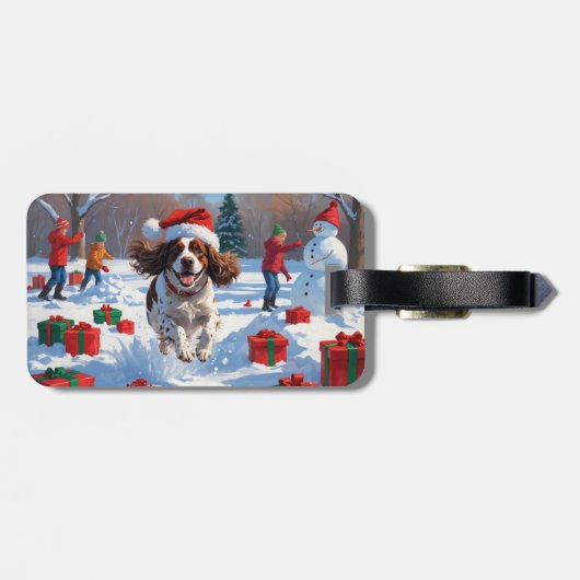 ブリタニースパニエル犬クリスマスフェスティバルスノーシーン ラゲッジタグ (裏面横)