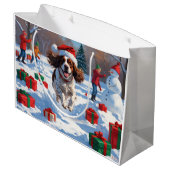 ブリタニースパニエル犬クリスマスフェスティバルスノーシーン ラージペーパーバッグ (裏面アングル)