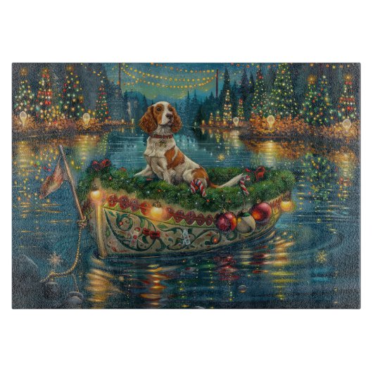ブリタニースパニエル犬クリスマスフェスティバル航海 カッティングボード (正面)