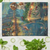 ブリタニースパニエル犬クリスマスフェスティバル航海 キッチンタオル (折り畳み)