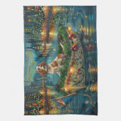 ブリタニースパニエル犬クリスマスフェスティバル航海 キッチンタオル (縦)