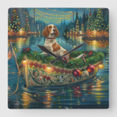 ブリタニースパニエル犬クリスマスフェスティバル航海 スクエア壁時計 (正面)