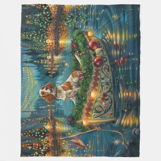 ブリタニースパニエル犬クリスマスフェスティバル航海 フリースブランケット (正面)