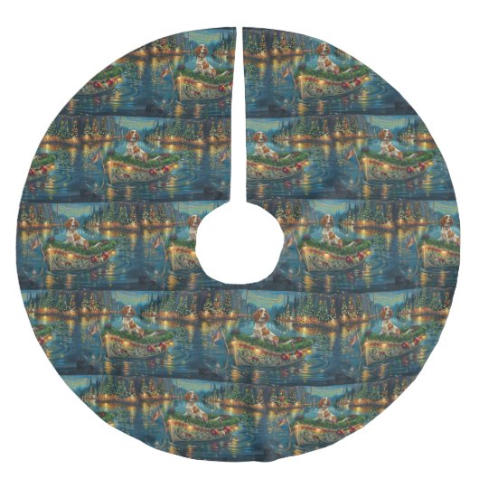 ブリタニースパニエル犬クリスマスフェスティバル航海 ブラッシュドポリエステルツリースカート (正面)