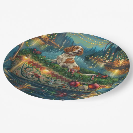 ブリタニースパニエル犬クリスマスフェスティバル航海 ペーパープレート (アングル)