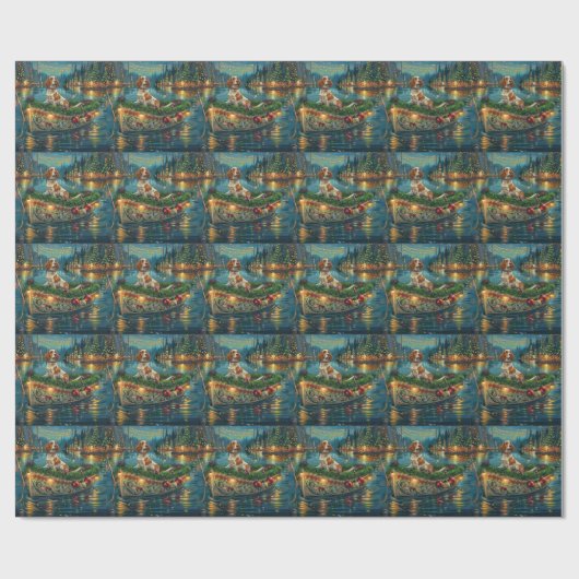 ブリタニースパニエル犬クリスマスフェスティバル航海 ラッピングペーパー (フラット)