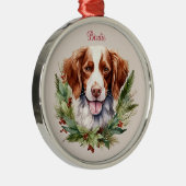 ブリタニースパニエル犬クリスマスペット記念犬品種 メタルオーナメント (右)