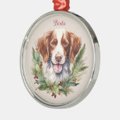ブリタニースパニエル犬クリスマスペット記念犬品種 メタルオーナメント (左)