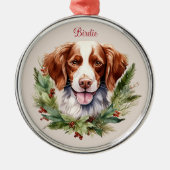 ブリタニースパニエル犬クリスマスペット記念犬品種 メタルオーナメント (正面)