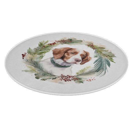 ブリタニースパニエル犬クリスマスリースフェスティバルカップ カッティングボード (角)