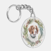 ブリタニースパニエル犬クリスマスリースフェスティバルカップ キーホルダー (正面左)