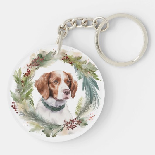 ブリタニースパニエル犬クリスマスリースフェスティバルカップ キーホルダー (裏面)