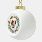 ブリタニースパニエル犬クリスマスリースフェスティバルカップ セラミックボールオーナメント (右)