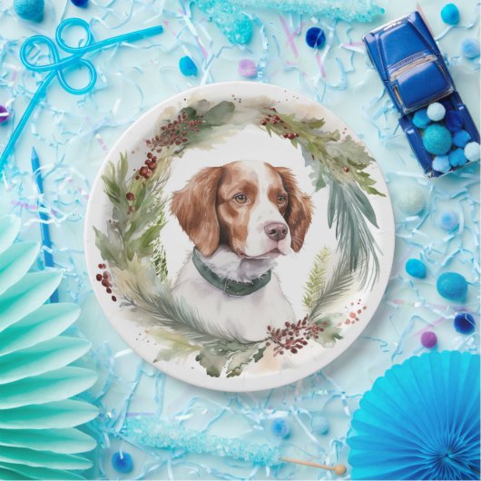 ブリタニースパニエル犬クリスマスリースフェスティバルカップ ペーパープレート (パーティー)