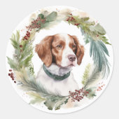 ブリタニースパニエル犬クリスマスリースフェスティバルカップ ラウンドシール (正面)