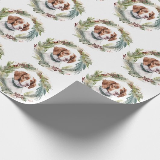 ブリタニースパニエル犬クリスマスリースフェスティバルカップ ラッピングペーパー (角)