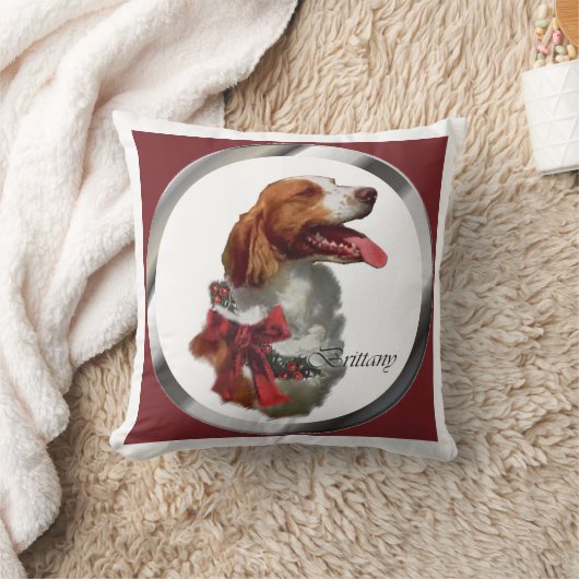 ブリタニースパニエル犬クリスマス クッション (ブランケット)
