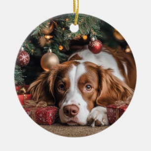 ブリタニースパニエル犬クリスマス セラミックオーナメント