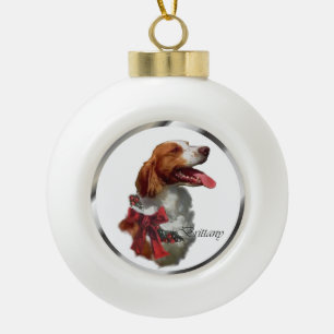 ブリタニースパニエル犬クリスマス セラミックボールオーナメント