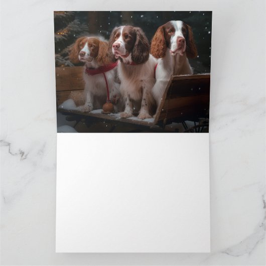 ブリタニースパニエル犬スノウィースリークリスマスデコール カード (内部)