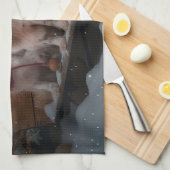 ブリタニースパニエル犬スノウィースリークリスマスデコール キッチンタオル (四つ折り)