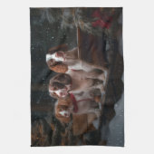 ブリタニースパニエル犬スノウィースリークリスマスデコール キッチンタオル (縦)