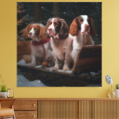 ブリタニースパニエル犬スノウィースリークリスマスデコール キャンバスプリント (インサイチュ (リビング))