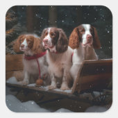 ブリタニースパニエル犬スノウィースリークリスマスデコール スクエアシール (正面)