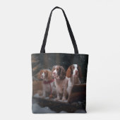 ブリタニースパニエル犬スノウィースリークリスマスデコール トートバッグ (裏面)