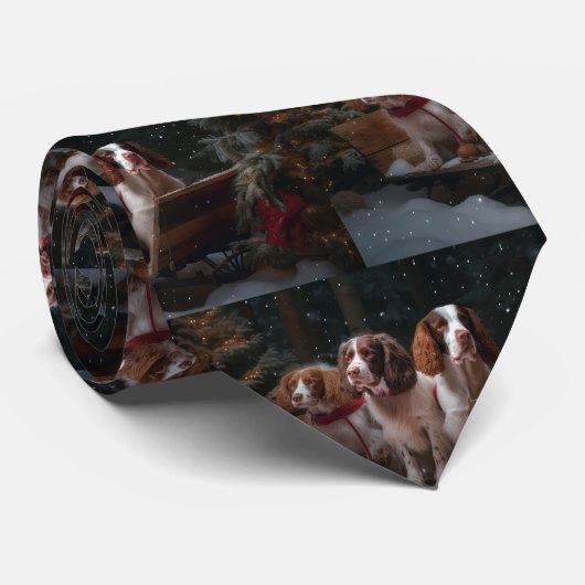 ブリタニースパニエル犬スノウィースリークリスマスデコール ネクタイ (ロール)