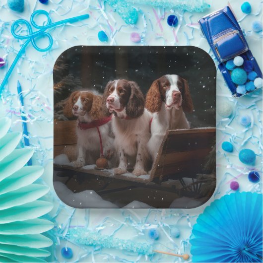 ブリタニースパニエル犬スノウィースリークリスマスデコール ペーパープレート (パーティー)