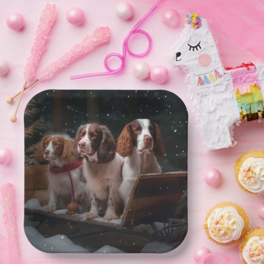 ブリタニースパニエル犬スノウィースリークリスマスデコール ペーパープレート (パーティー)