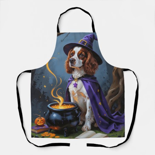ブリタニースパニエル犬ドッグお洒落ハロウィン絵を描ズ エプロン (正面)