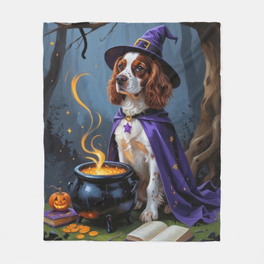 ブリタニースパニエル犬ドッグお洒落ハロウィン絵を描ズ フリースブランケット (正面)