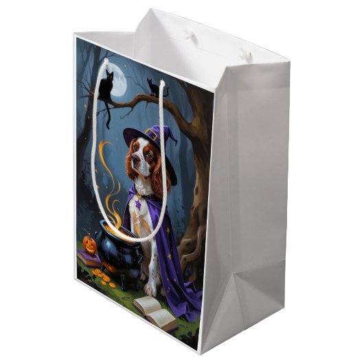 ブリタニースパニエル犬ドッグお洒落ハロウィン絵を描ズ ミディアムペーパーバッグ (裏面アングル)