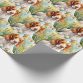 ブリタニースパニエル犬ドッグとイースターエッグホリデー ラッピングペーパー (角)