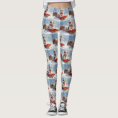 ブリタニースパニエル犬ドッグインスレッジクリスマス レギンス (正面)