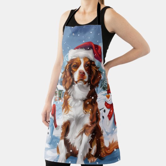 ブリタニースパニエル犬ドッグウィンターワンダーランドクリスマス エプロン (インサイチュ)