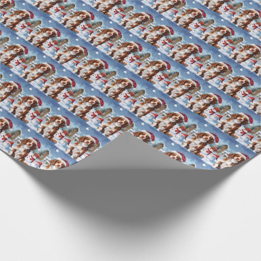 ブリタニースパニエル犬ドッグウィンターワンダーランドクリスマス ラッピングペーパー (角)