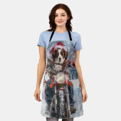 ブリタニースパニエル犬ドッグオートバイクリスマスに乗る エプロン (着用した状態)